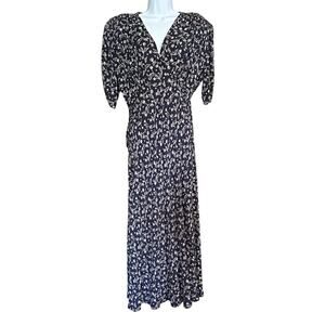 VTG Ann Taylor Laundry Navy Floral Midi Dress 90s Rayon SZ 10 USA Dark Academia